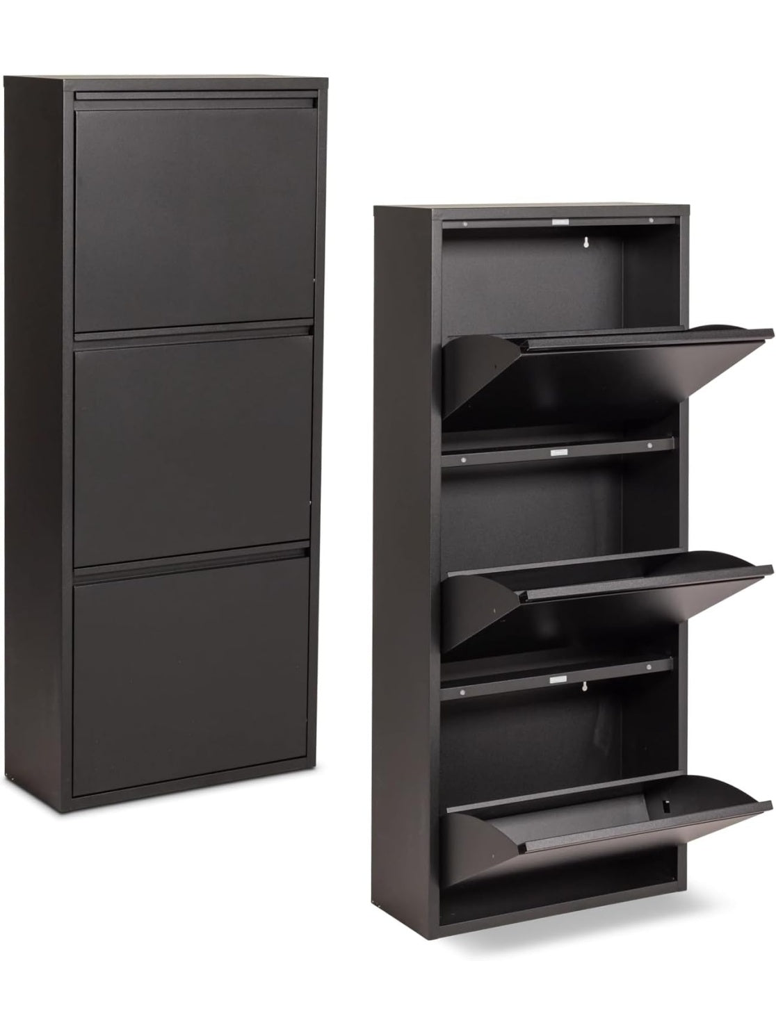 Gabinete metalico para zapatos con tres puertas y perfil extrafino, negro mate