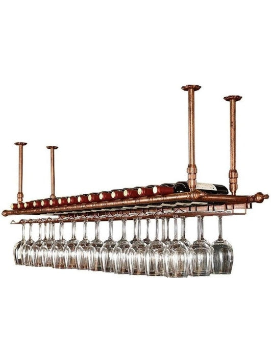 Botellero Colgante de Techo con Soporte para Copas, Altura Regulable para Cocina, Bar o Restaurante