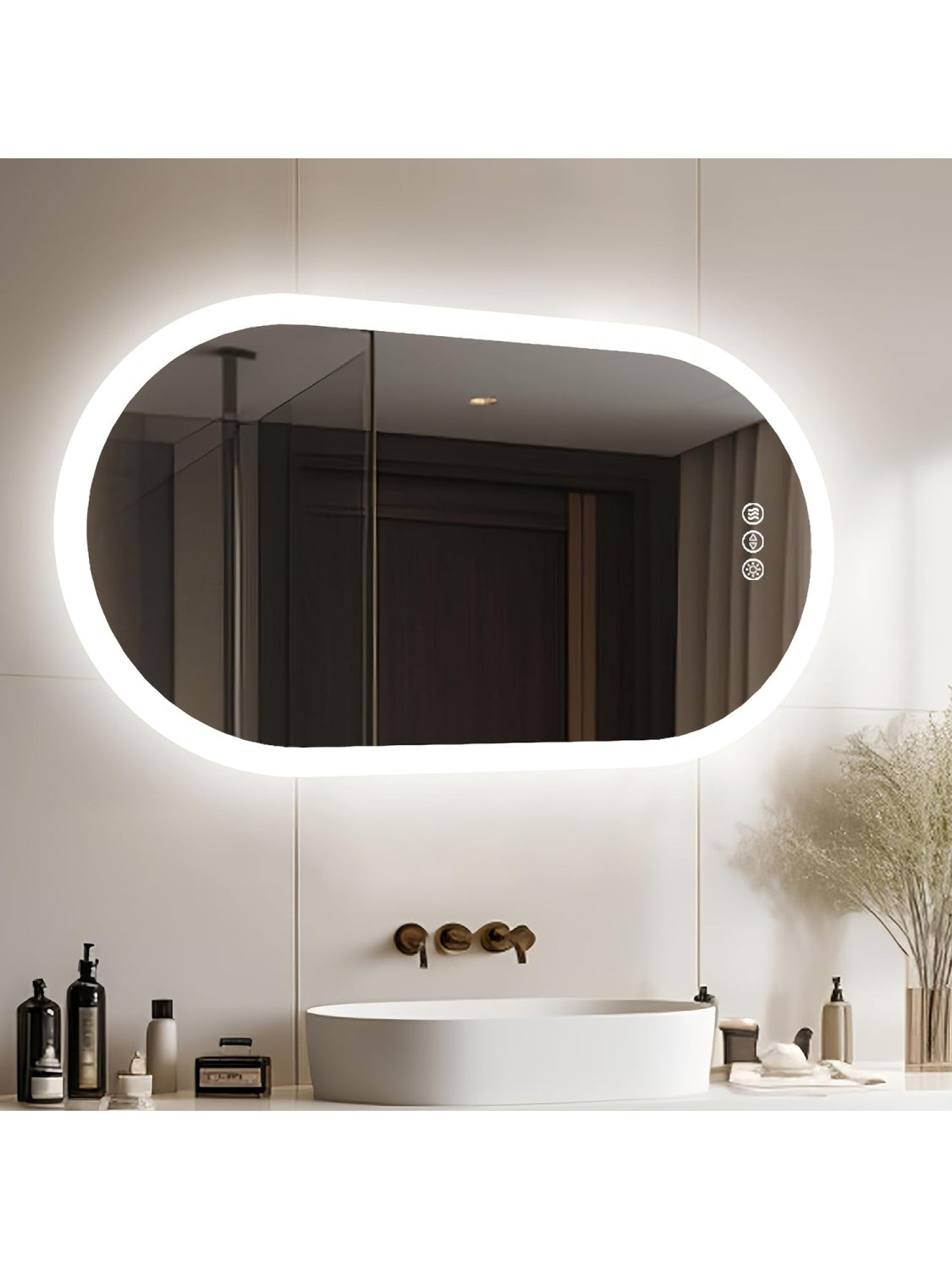 Espejo de Bano Ovalado LED 100 50 cm, Antivaho con Luz Regulable, Retroiluminado, Interruptor Tactil y Enchufe Integrado