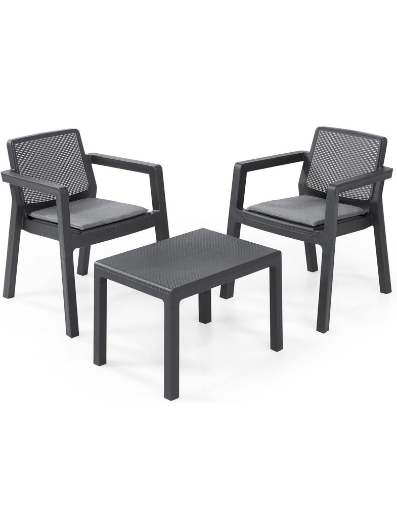 Set de Exterior con 2 Sillones y Mesa Baja, Mobiliario para Balcon, Jardin o Patio, Grafito