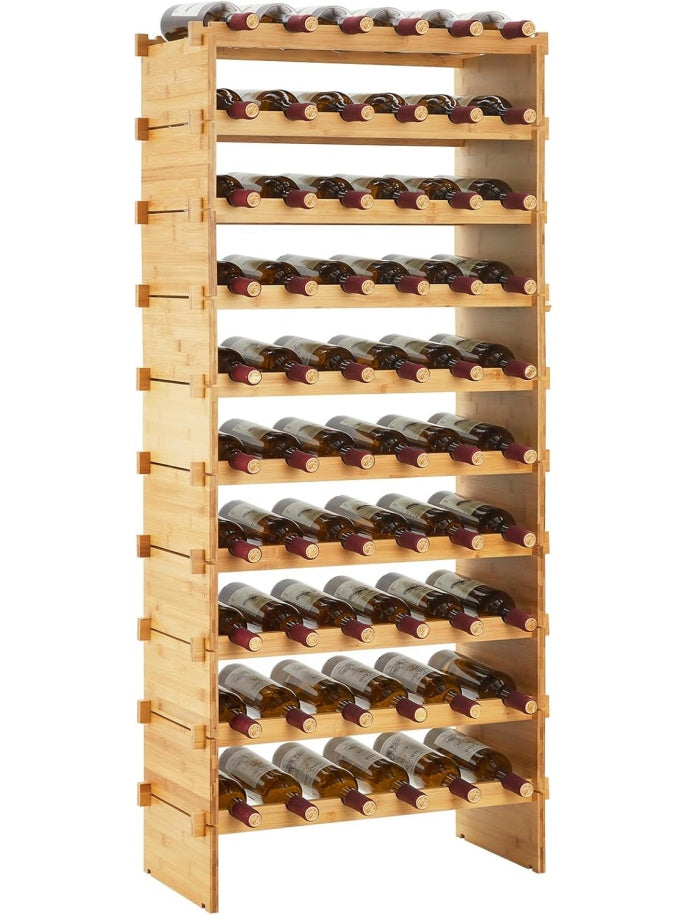 Botellero modular de bambu con diez niveles para almacenar hasta sesenta botellas de vino