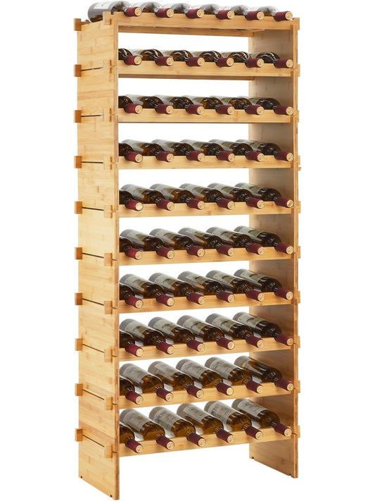 Botellero modular de bambu con diez niveles para almacenar hasta sesenta botellas de vino