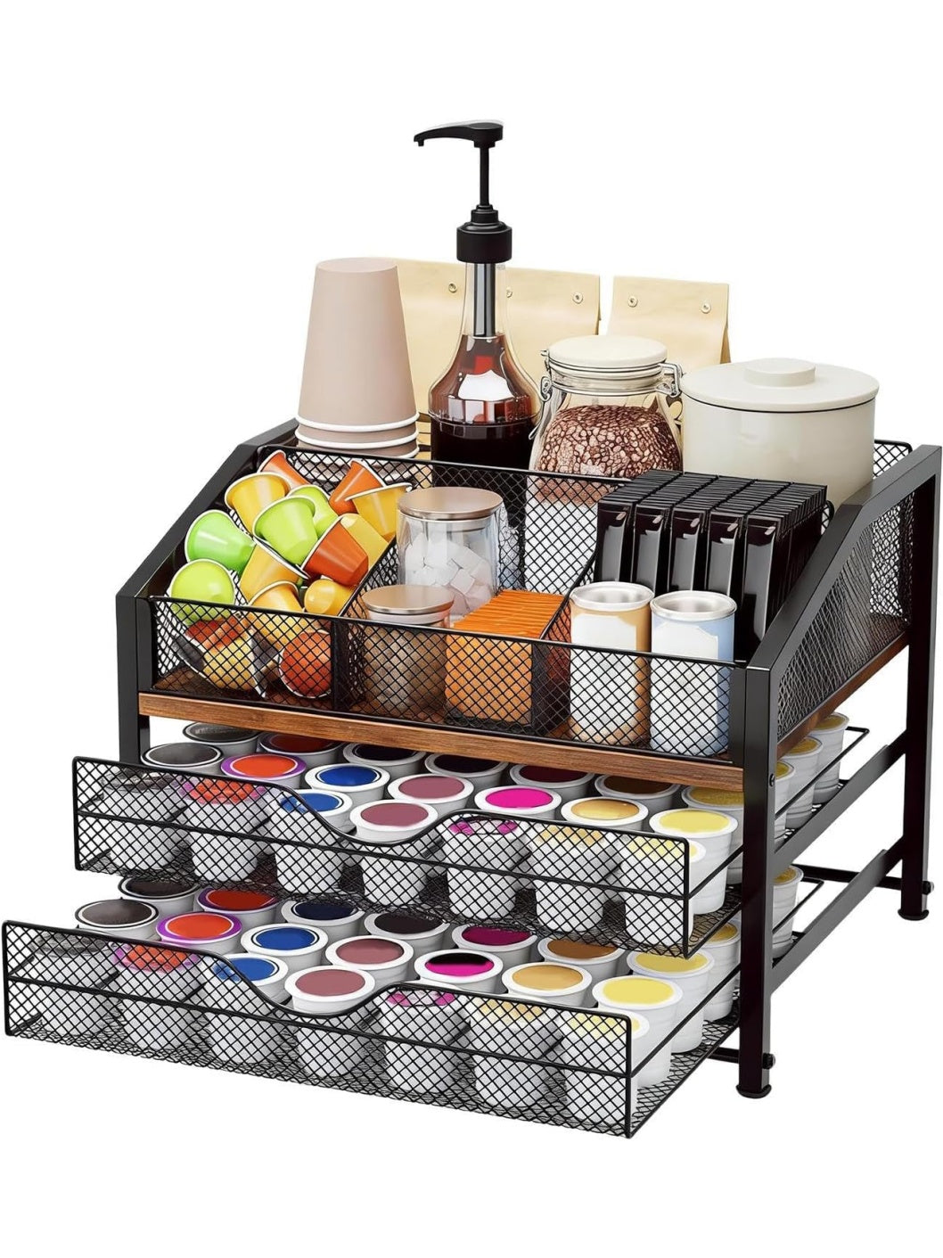 Organizador para Capsulas de Cafe de 3 Niveles con Estante Expositor para Encimera o Cocina