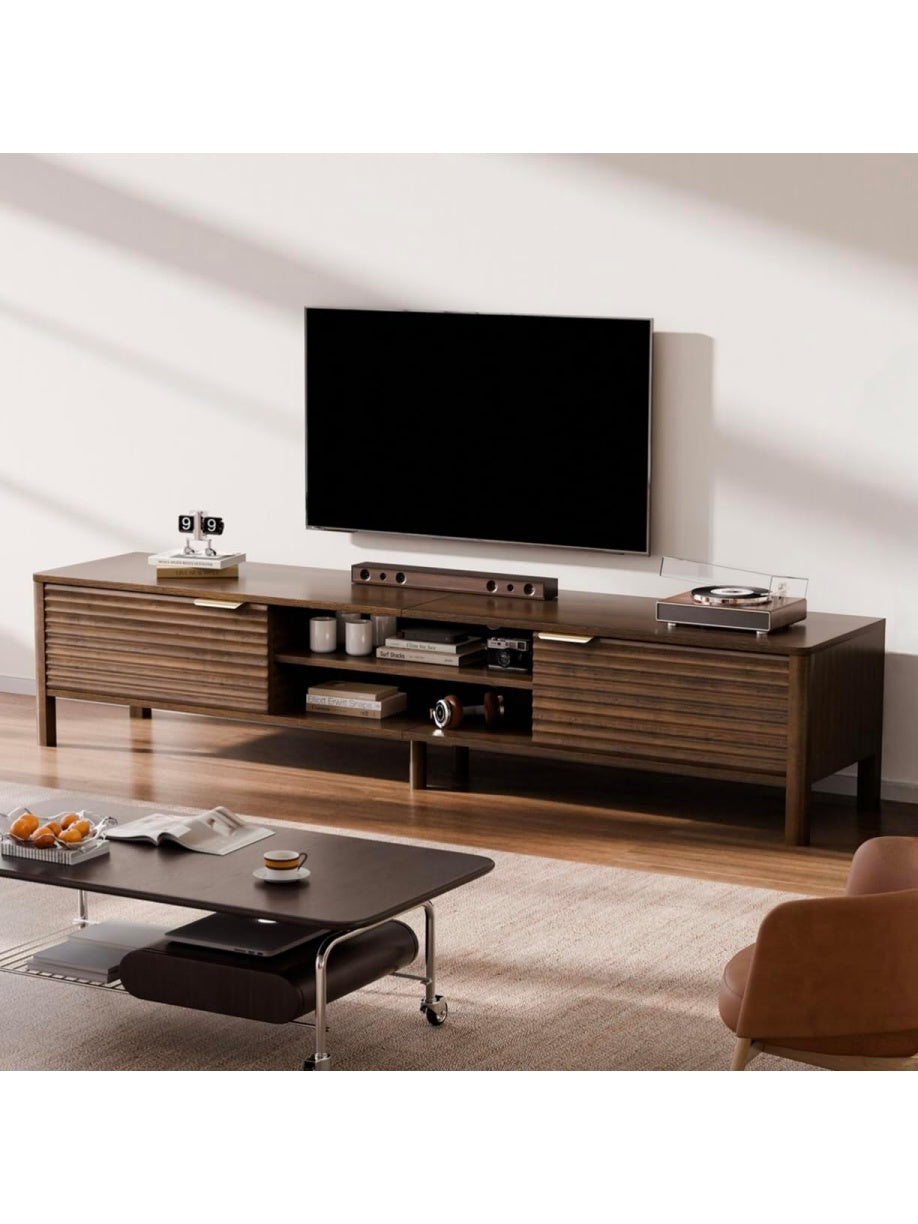 Mueble TV de 200 cm con Gestion de Cables, Estantes Ajustables y Gran Capacidad para Salon Moderno