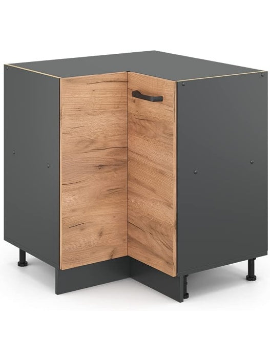 Armario Esquinero para Cocina Modular, Acabado Roble Dorado y Antracita, 75.6 cm