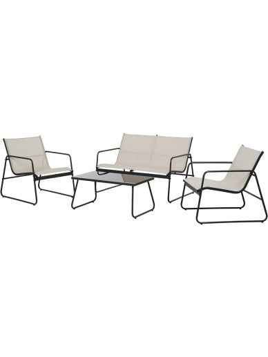 Conjunto de Comedor para Jardin con Mesa y Sillas de Textileno, Ideal para Terraza o Balcon, Color Crema