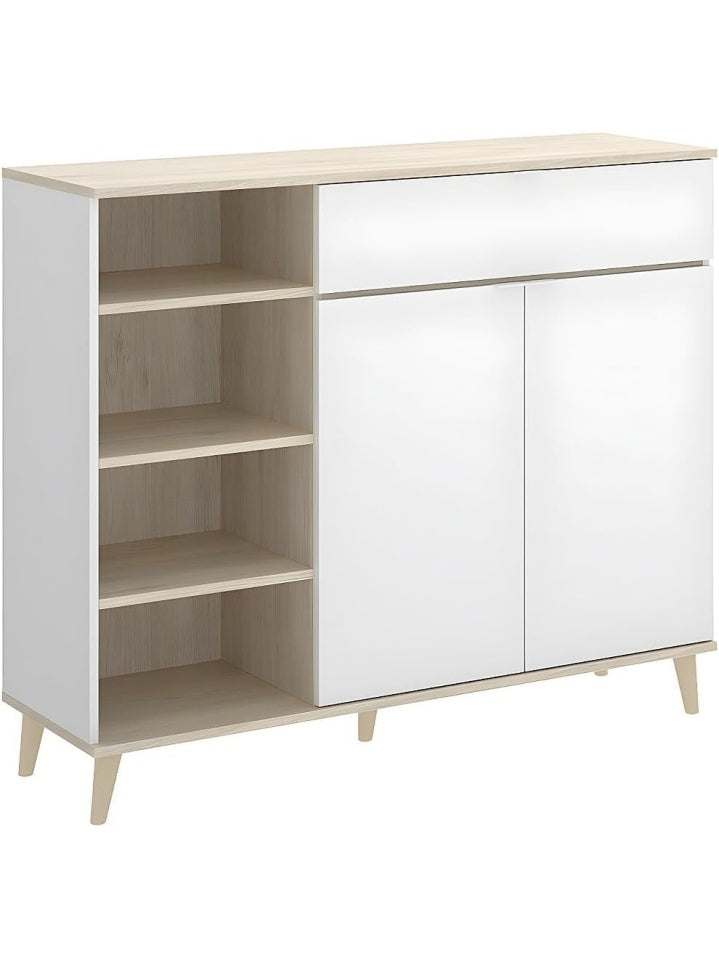 Alacena auxiliar para cocina con amplio espacio de almacenaje en acabado blanco y madera natural