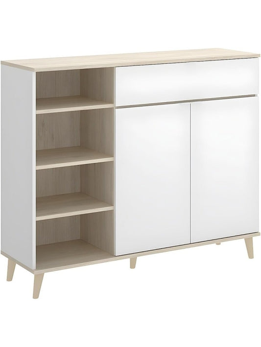 Alacena auxiliar para cocina con amplio espacio de almacenaje en acabado blanco y madera natural