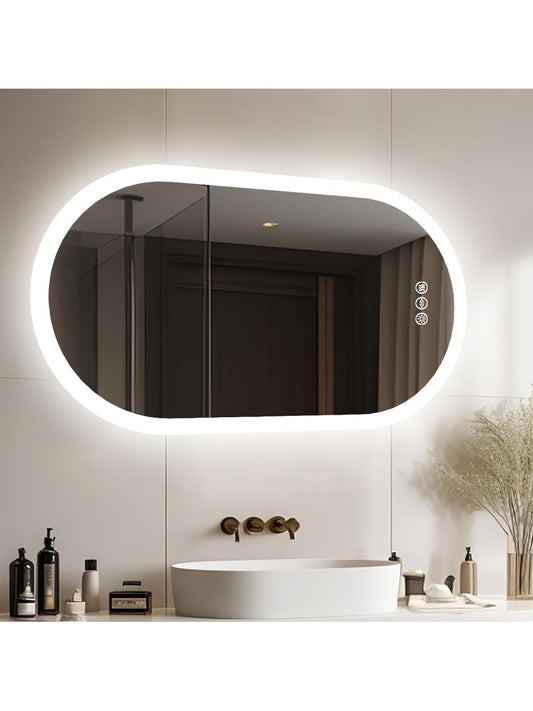 Espejo de Bano Ovalado LED 100 50 cm, Antivaho con Luz Regulable, Retroiluminado, Interruptor Tactil y Enchufe Integrado