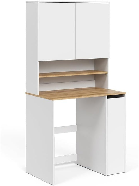 Armario para Lavadora con Estante Superior, Mueble de Lavanderia para Detergente y Toallas, Blanco y Roble
