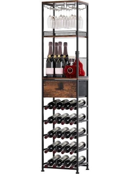 Expositor de vino de siete niveles con capacidad para cuarenta botellas y cajon organizador